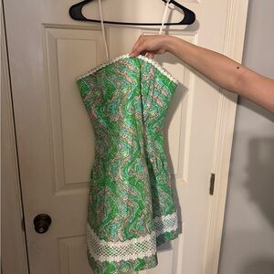 Lilly Pulitzer Green and White strapless Mini Dress